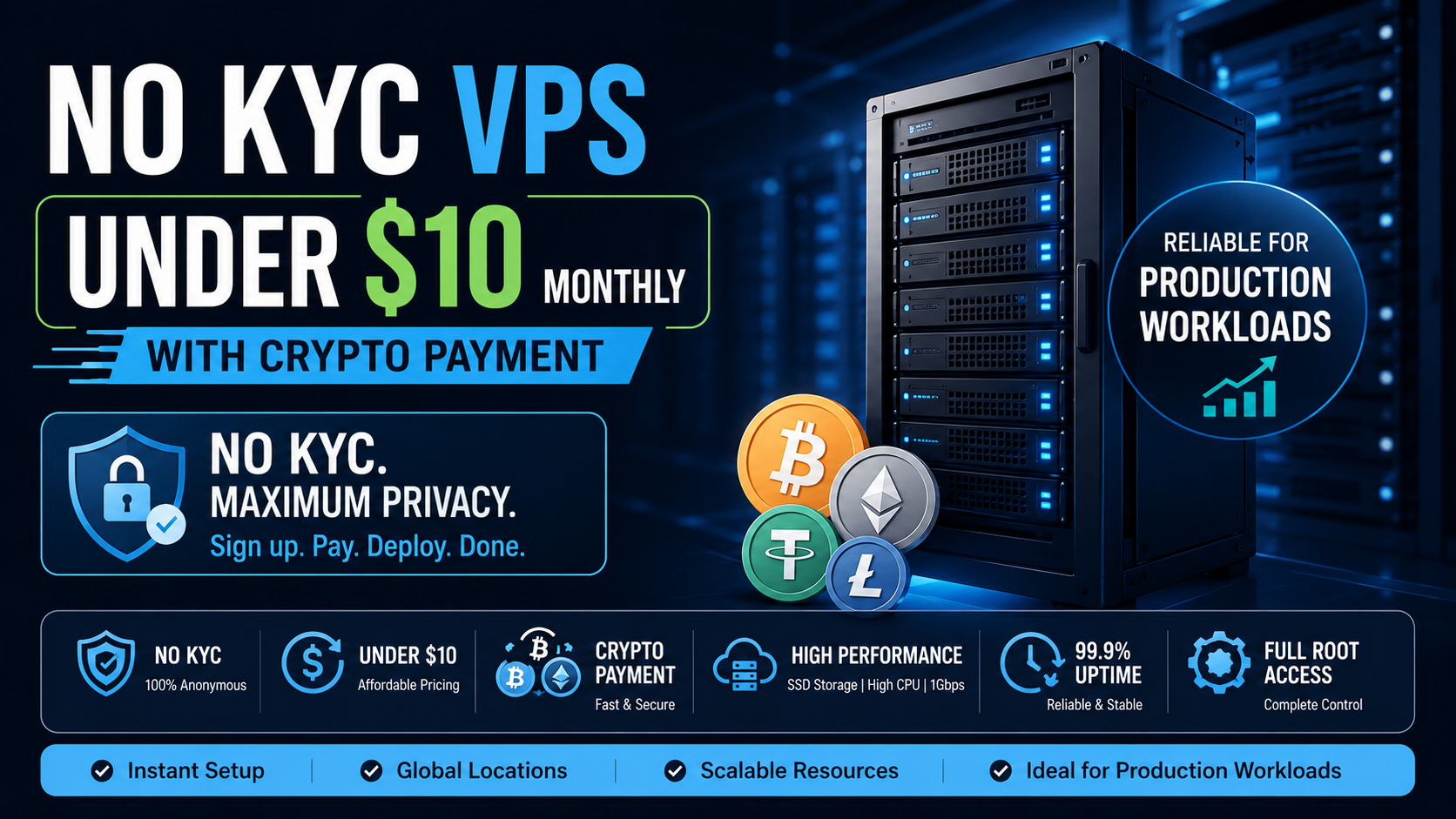 No KYC VPS Under 10 Dollars Monthly with Crypto Payment Reliable for Production Workloads